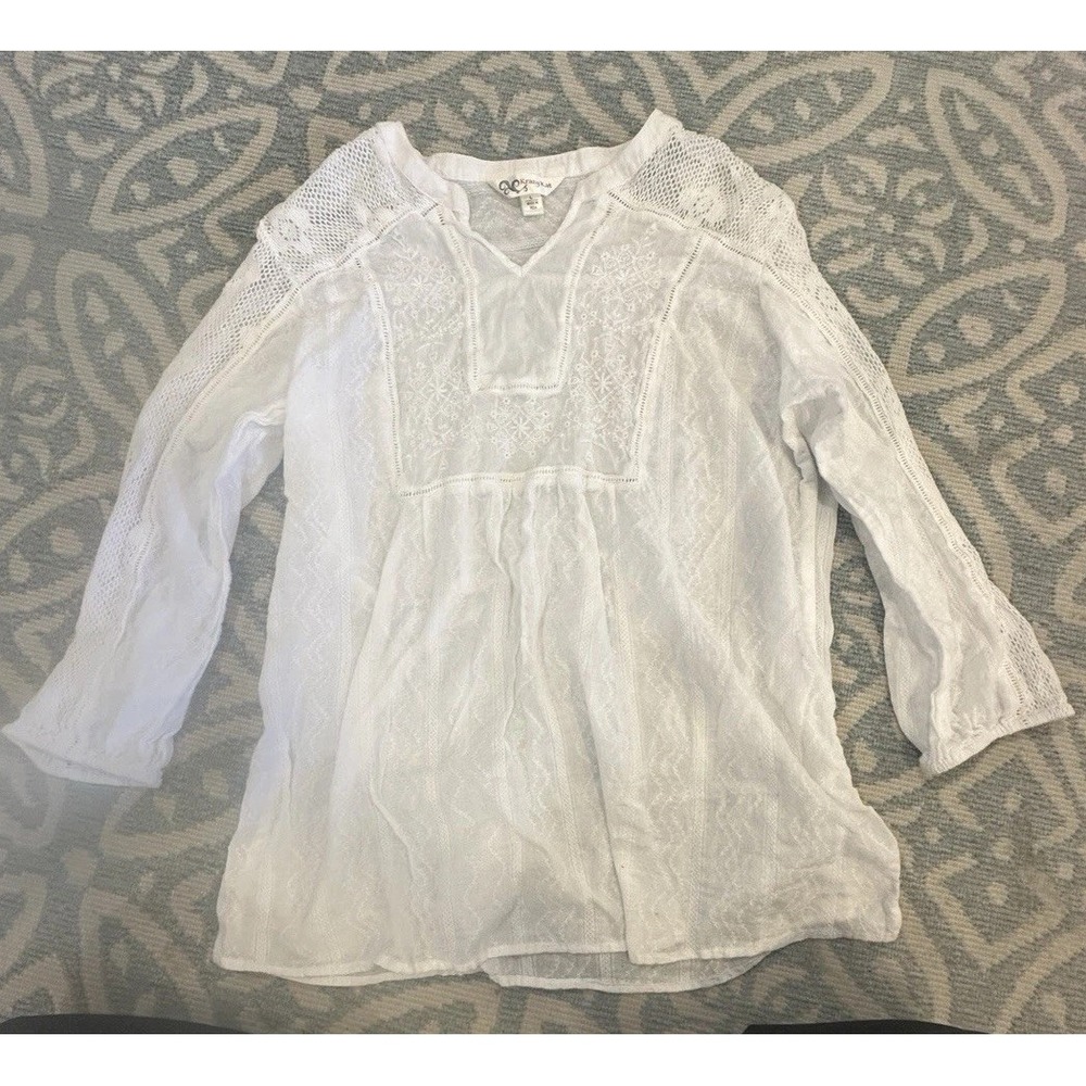 Krazy Kat White Blouse Summer Flare Sleeve Peasant Summer Cotton Women's Sz L